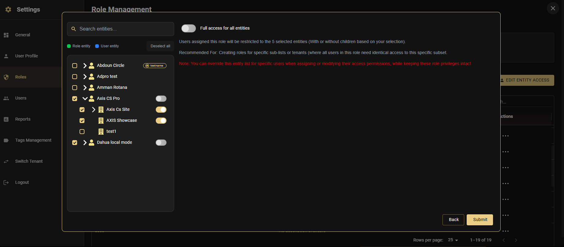 Selected entities with Include Children toggle