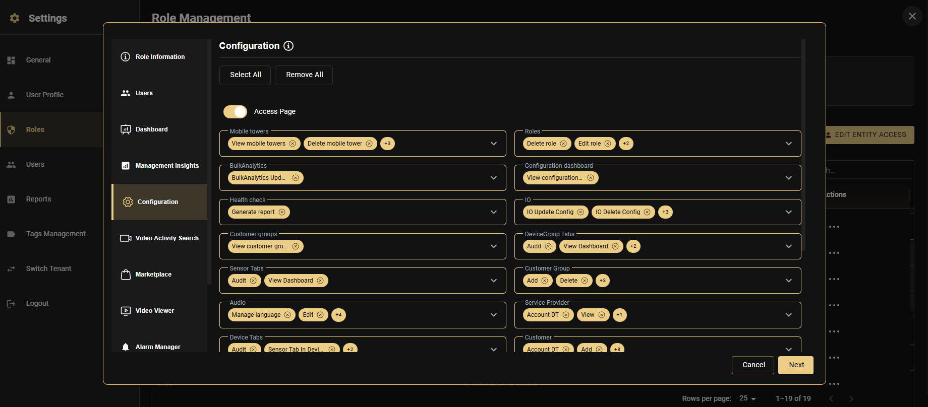 Configuration module permission settings